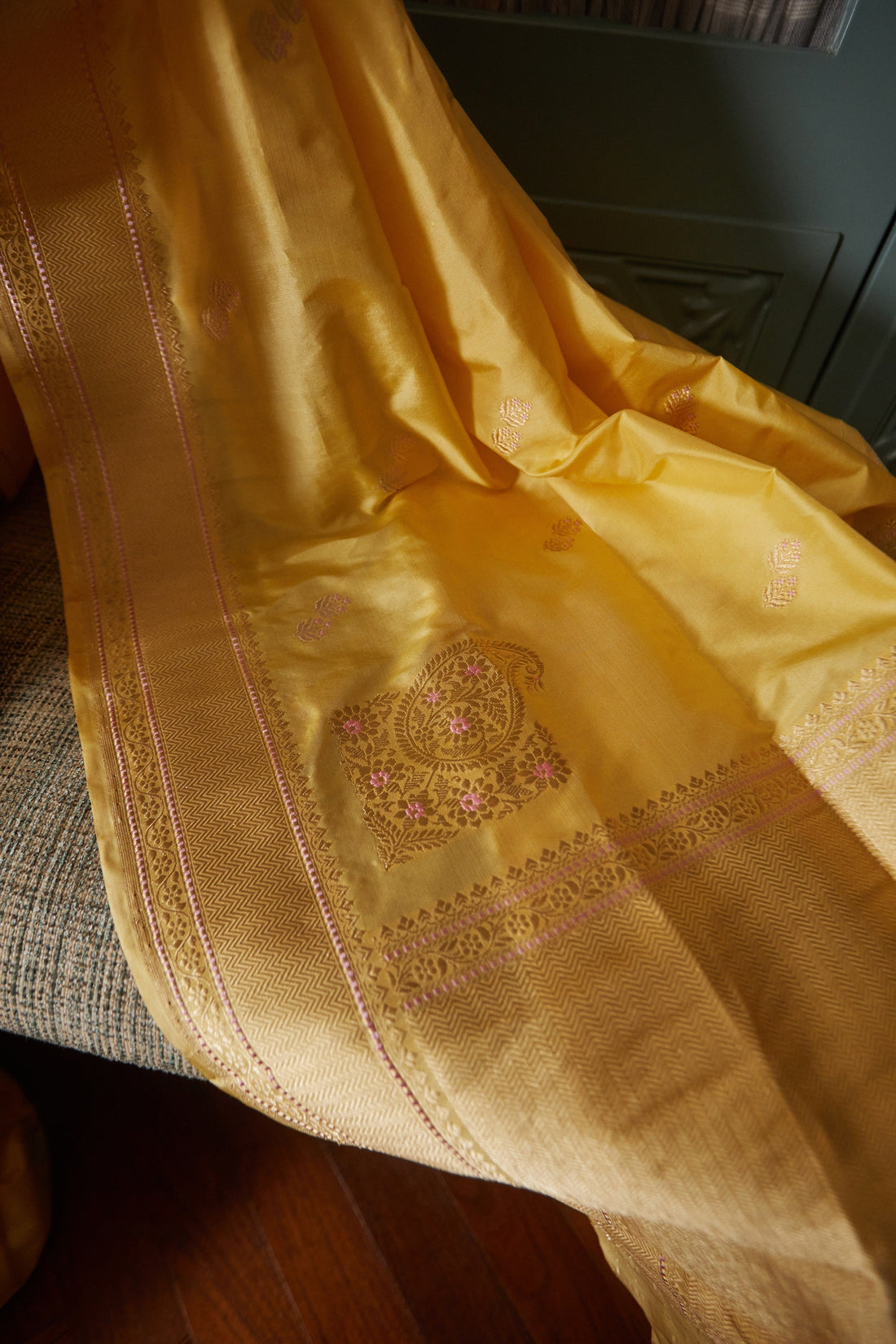 Handwoven Yellow & Gold Banarasi Saree