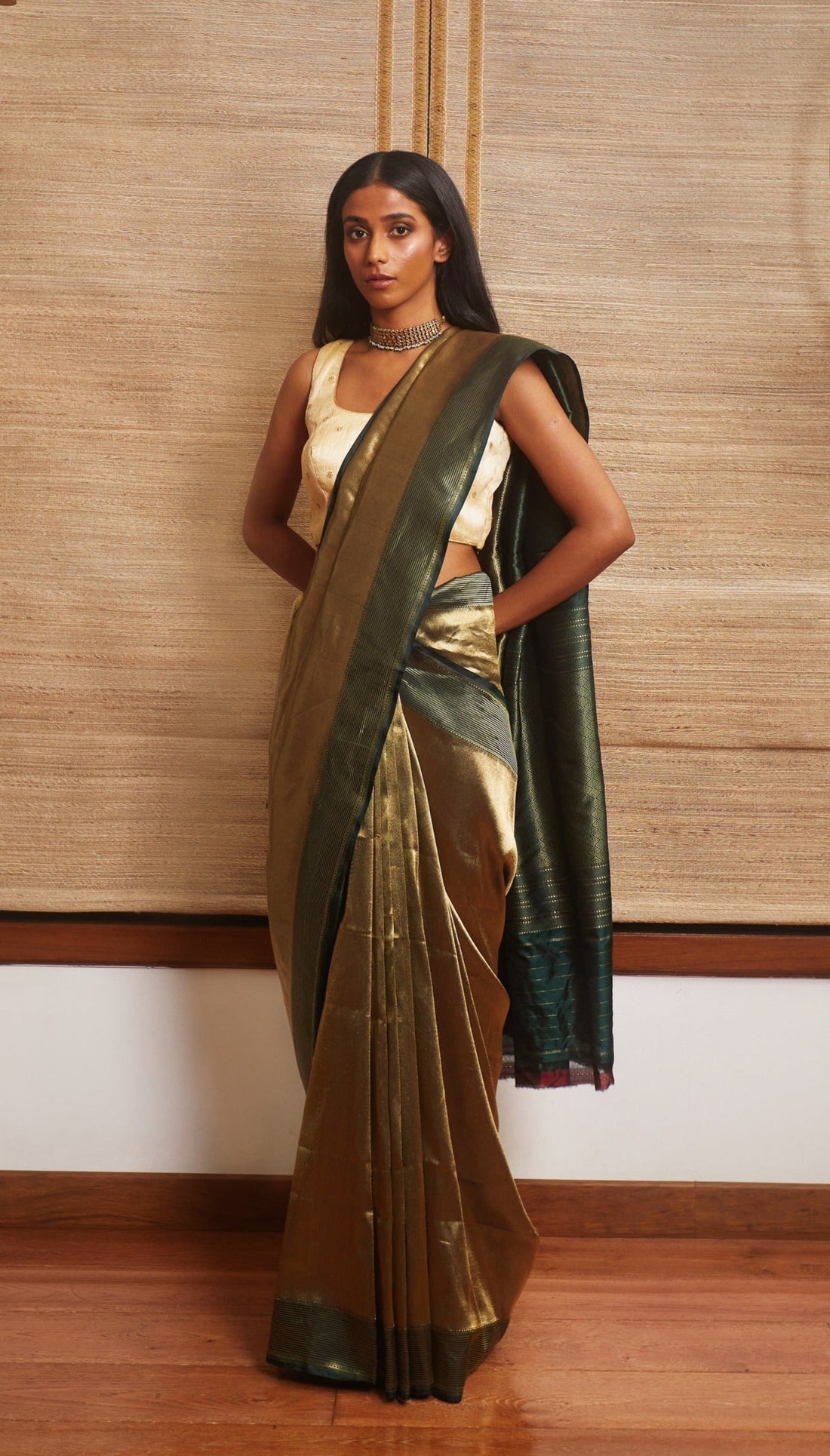 Handwoven Gold & Green Banarasi Saree