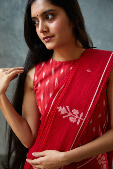 Handwoven Ikkat Red Sleeveless Blouse