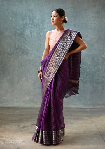 Handloom Violet Mangalgiri Saree