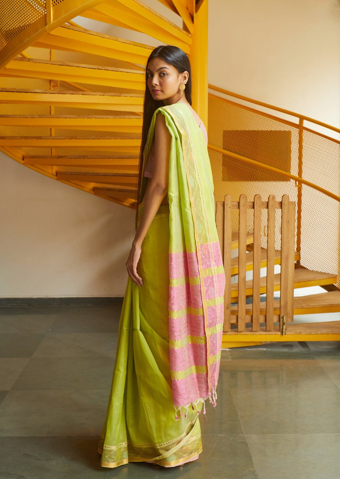 Handwoven Cotton Silk Green Mangalgiri Saree