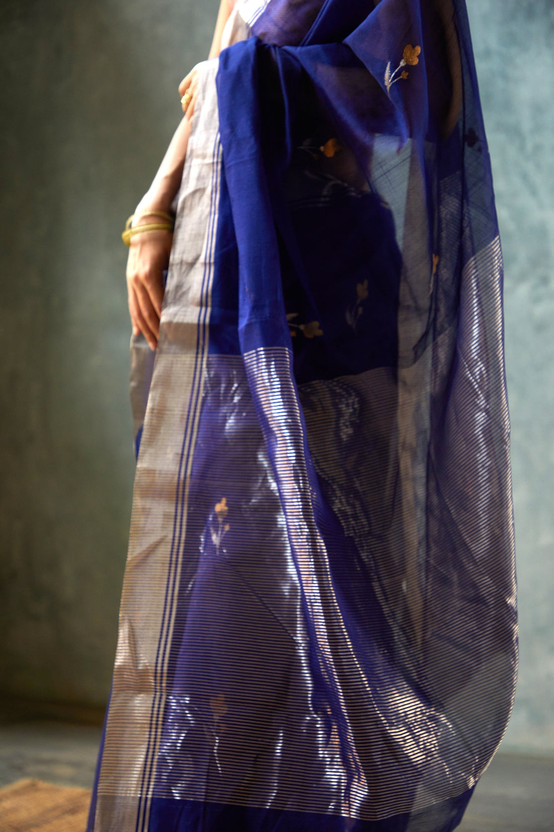 Handloom Blue Cotton Silk Tulip Chanderi Saree