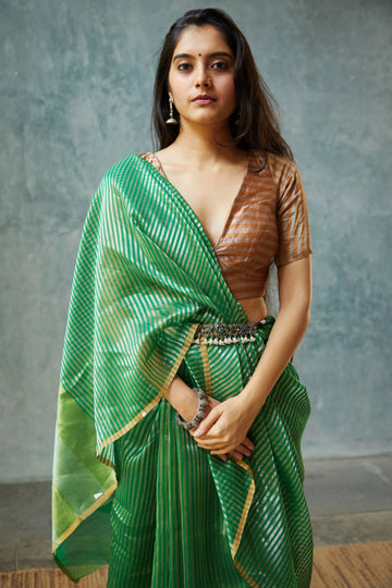 Handloom Green Chanderi Tissue Saree