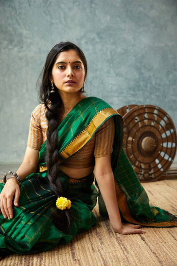 Handloom Green Mangalgiri Saree