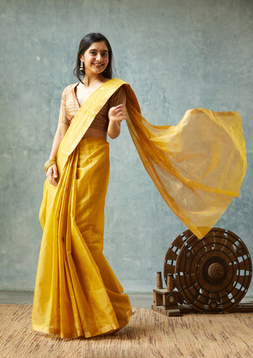 Handloom Yellow Cotton Silk Chanderi Saree