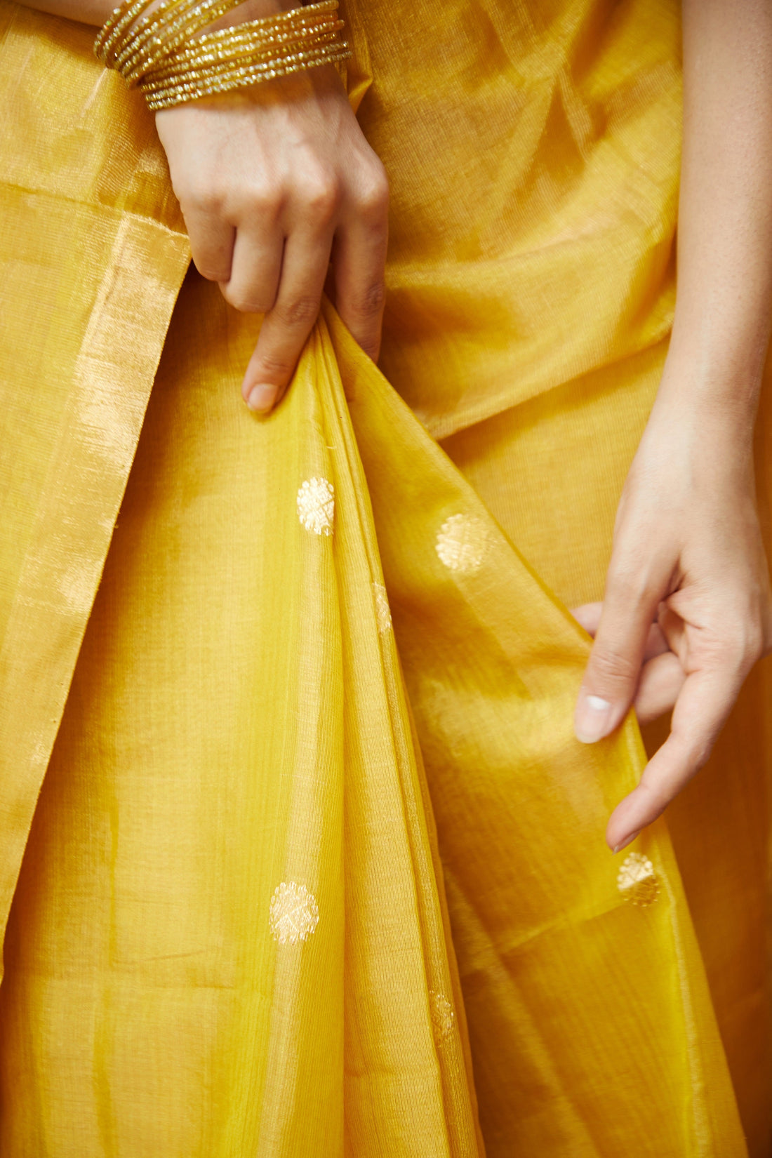 Handloom Yellow Cotton Silk Chanderi Saree