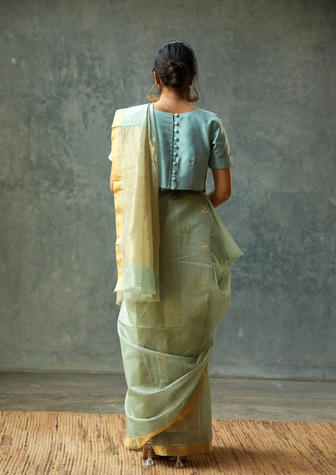 Handloom Green Cotton Silk Tulip Chanderi Saree