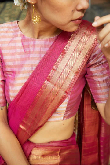 Handwoven Chanderi Silk Striped Blouse