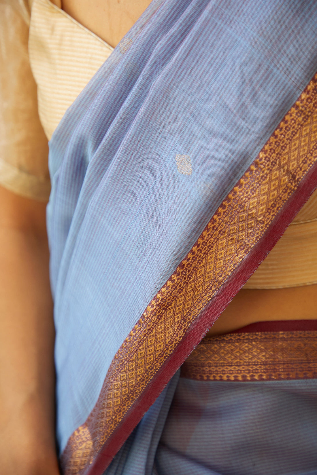 Handwoven Blue & Gold Maheshwari Cotton Silk Saree