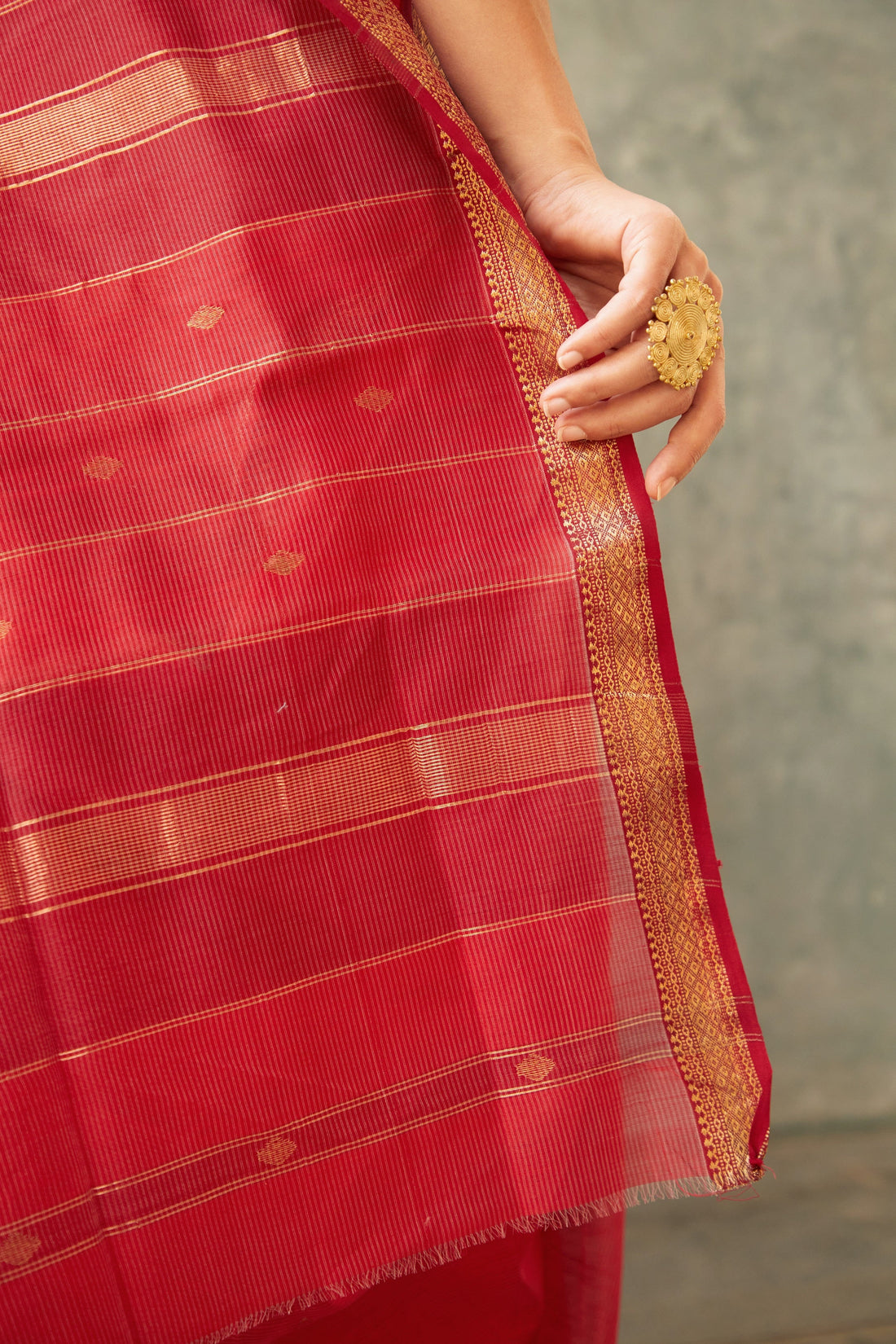 Handwoven Red & Gold Maheshwari Cotton Silk Saree