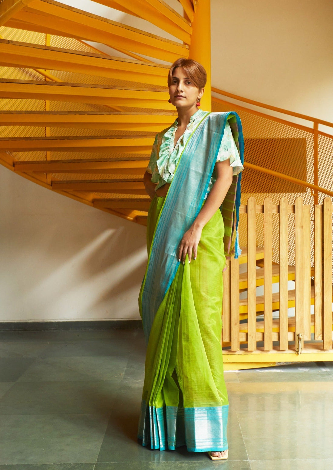 Handwoven Neon Mangalgiri Saree