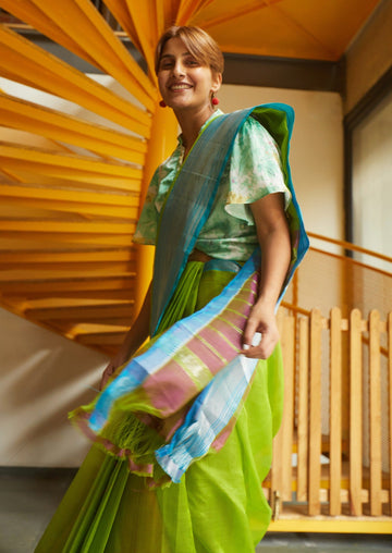 Handwoven Neon Mangalgiri Saree