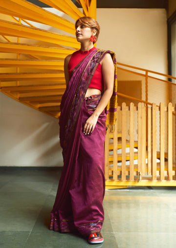 Handwoven Cotton Silk Maroon Mangalgiri Saree