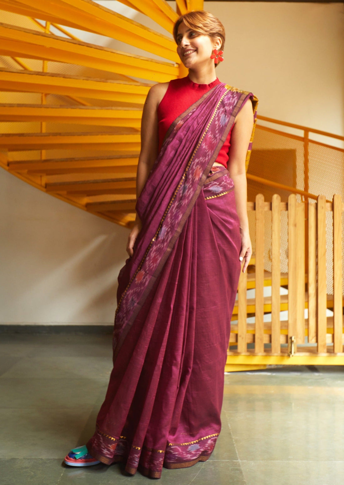 Handwoven Cotton Silk Maroon Mangalgiri Saree