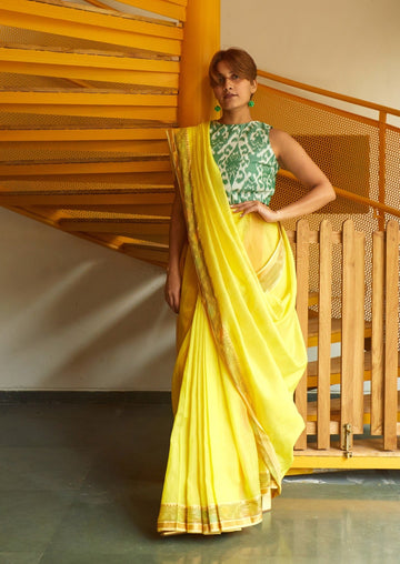 Handwoven Cotton Silk Yellow Mangalgiri Saree