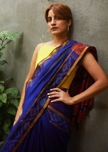 Handwoven Cotton Silk Blue Mangalgiri Saree