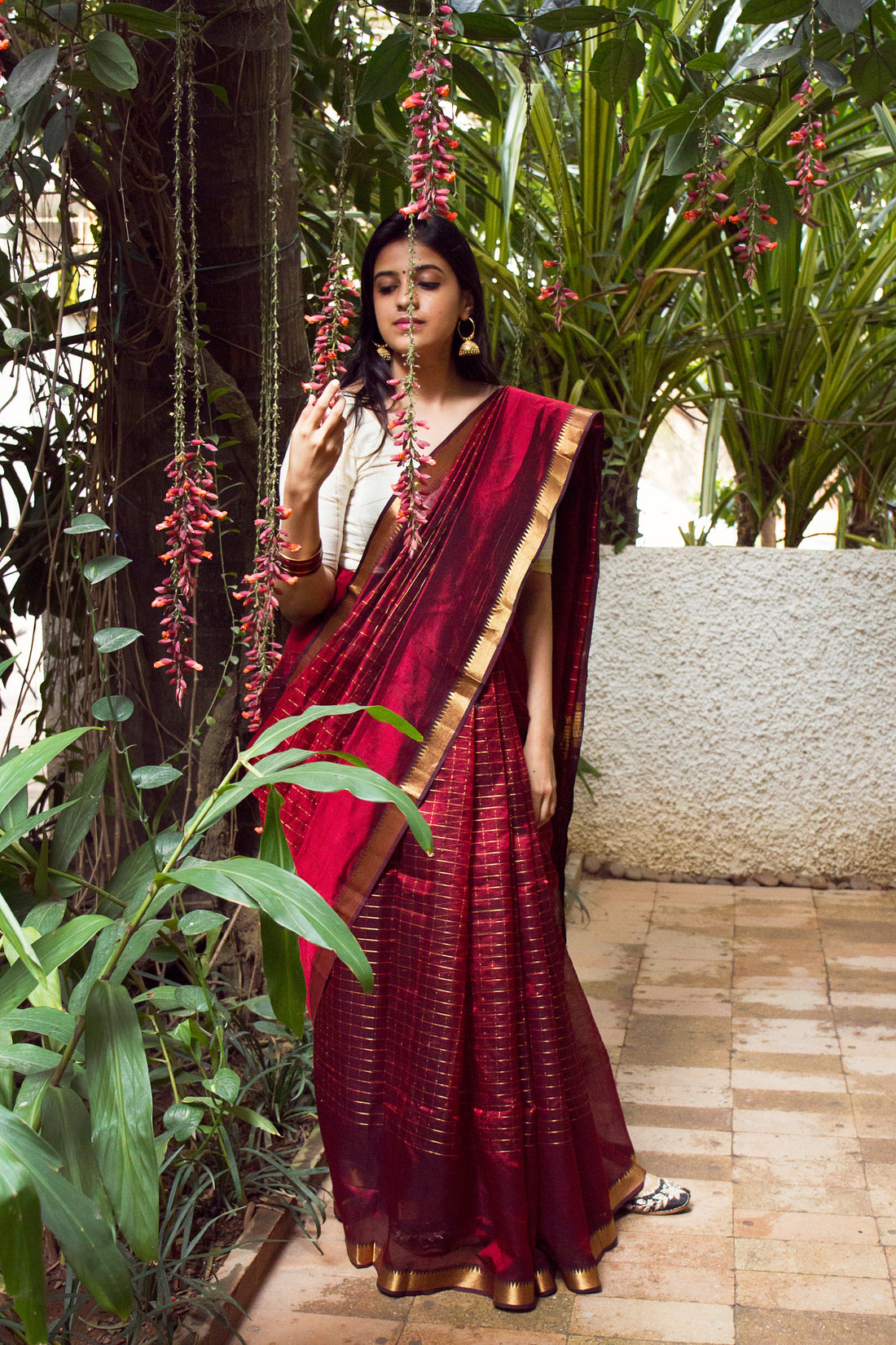 Handwoven Cotton Silk Maroon Mangalgiri Saree